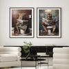 Funny Bathroom Humor Wall Decor Lion Leopard Tiger Sitting On The Toilet Reading A Newspaper Poster Art Print Canvas Painting