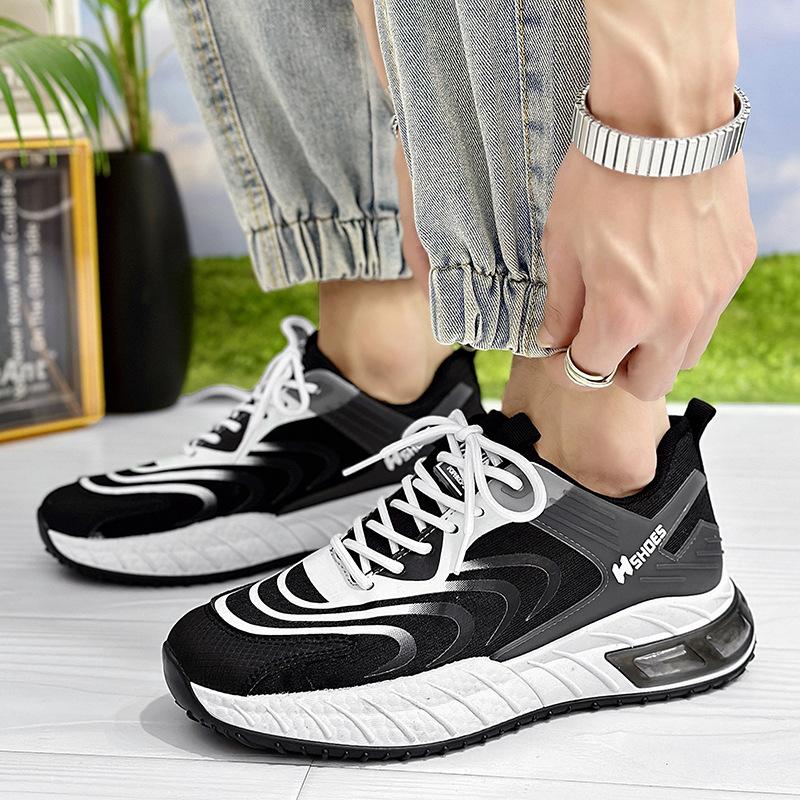 

Мужская обувь 2025 года, лето, новая сетчатая дышащая повседневная универсальная спортивная беговая обувь для знаменитостей в Интернете, взрыв, увеличение папы, приливная обувь 44 чёрный