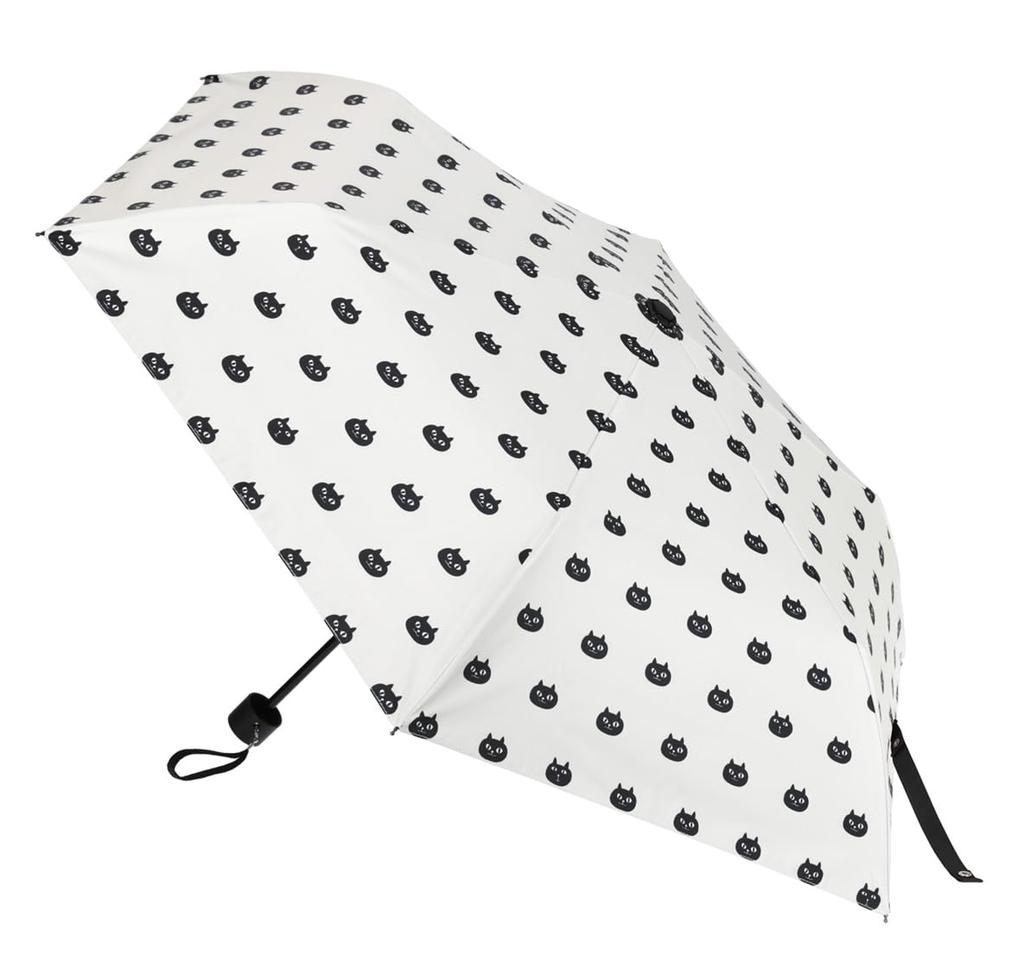 Friends Hill Folding Nekomanjuu All-Weather Umbrella, (Cat Manjuu) Design, Ivory, KW-362-805