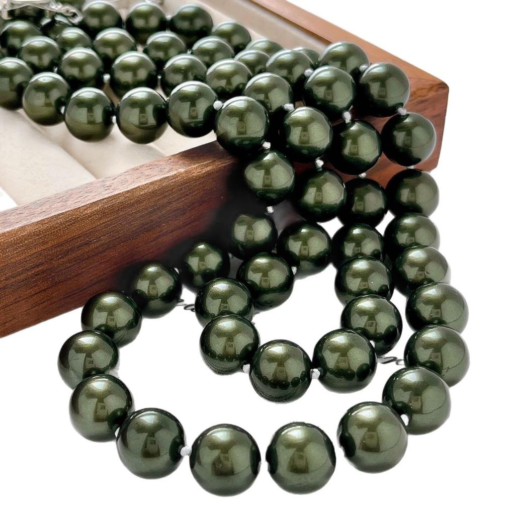 Artificial Tahitian Morandi Color Mixed Color Pearl Necklace Premium Color Peacock Green Sweater Necklace