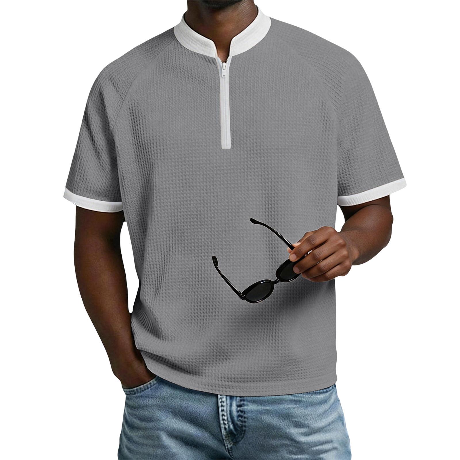 Men s Casual Short-Sleeve Shirt With Button-Down Collar L