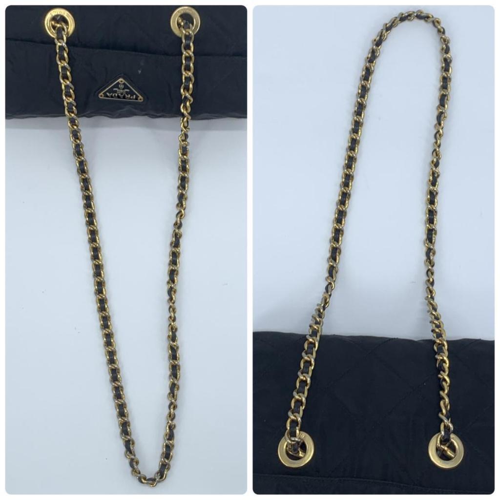 PRADA Shoulder Bag Quilted Gold Chain Tessuto Nylon Leather Black Women's Triangle Plate Logo