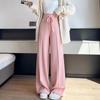 Autumn/winter new solid color simple straight-leg knit pants for women, elastic high-waist, versatile solid-color wide-leg pants
