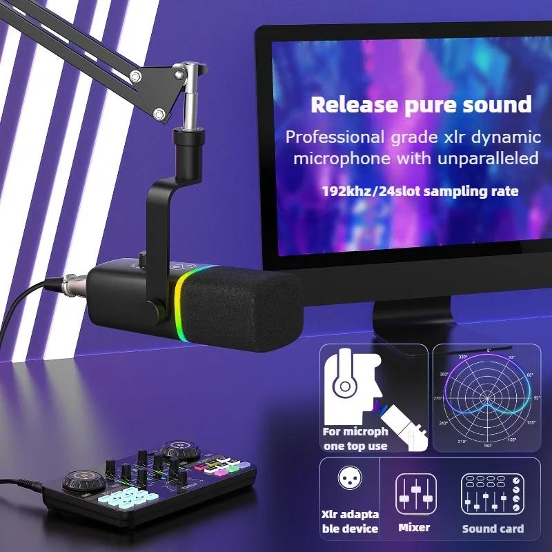 Professional Dynamic Microphone for Streaming Computer Recording Mic Noise Reduction with Pickup RGB Light High-Performance