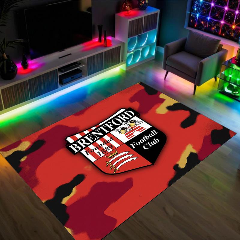 Brentford Football Design Crystal Velvet Carpet Cozy Non?Slip Printed Rug For Bedroom Living Room Entrance