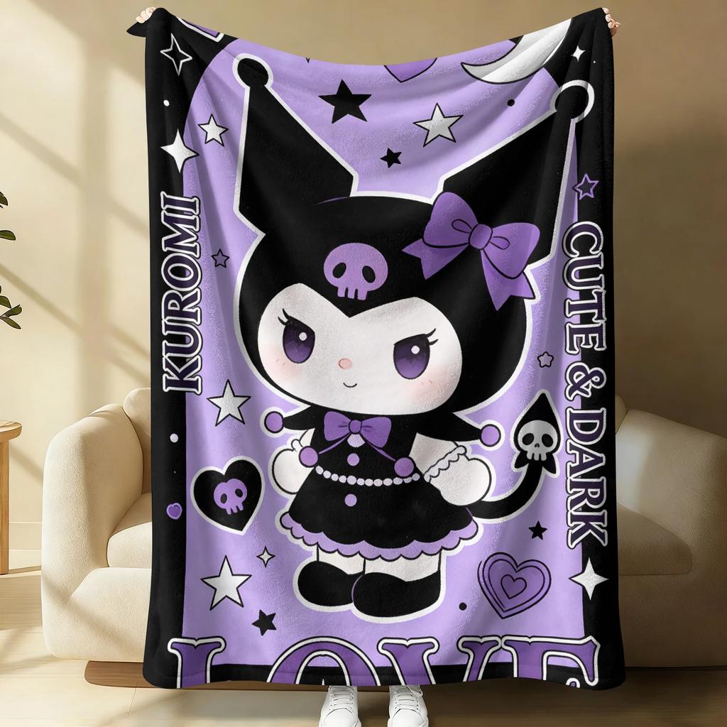 Cute & Spooky Kuromi Throw Flannel Fleece Blanket Soft Warm Fluffy Cute Sofa Bed Cover Office Nap Shawl Lightweight Blanket Gift