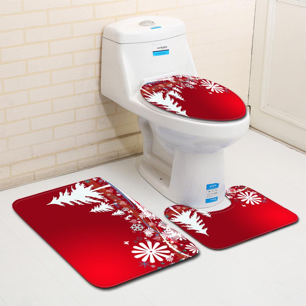 Christmas Bathroom Floor Mat Toilet Three-Piece Set