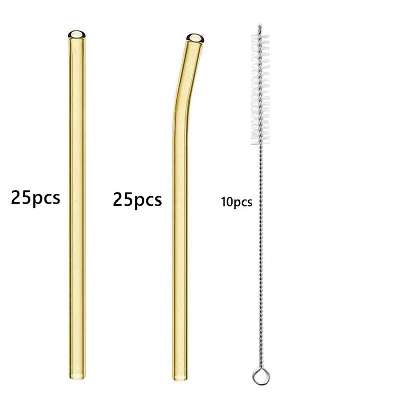 50PCS 20cm Reusable Straws Glass Drinking Straws Multi-color Eco-Friendly Straws for Cocktail Smoothies Bar Accessory Barware