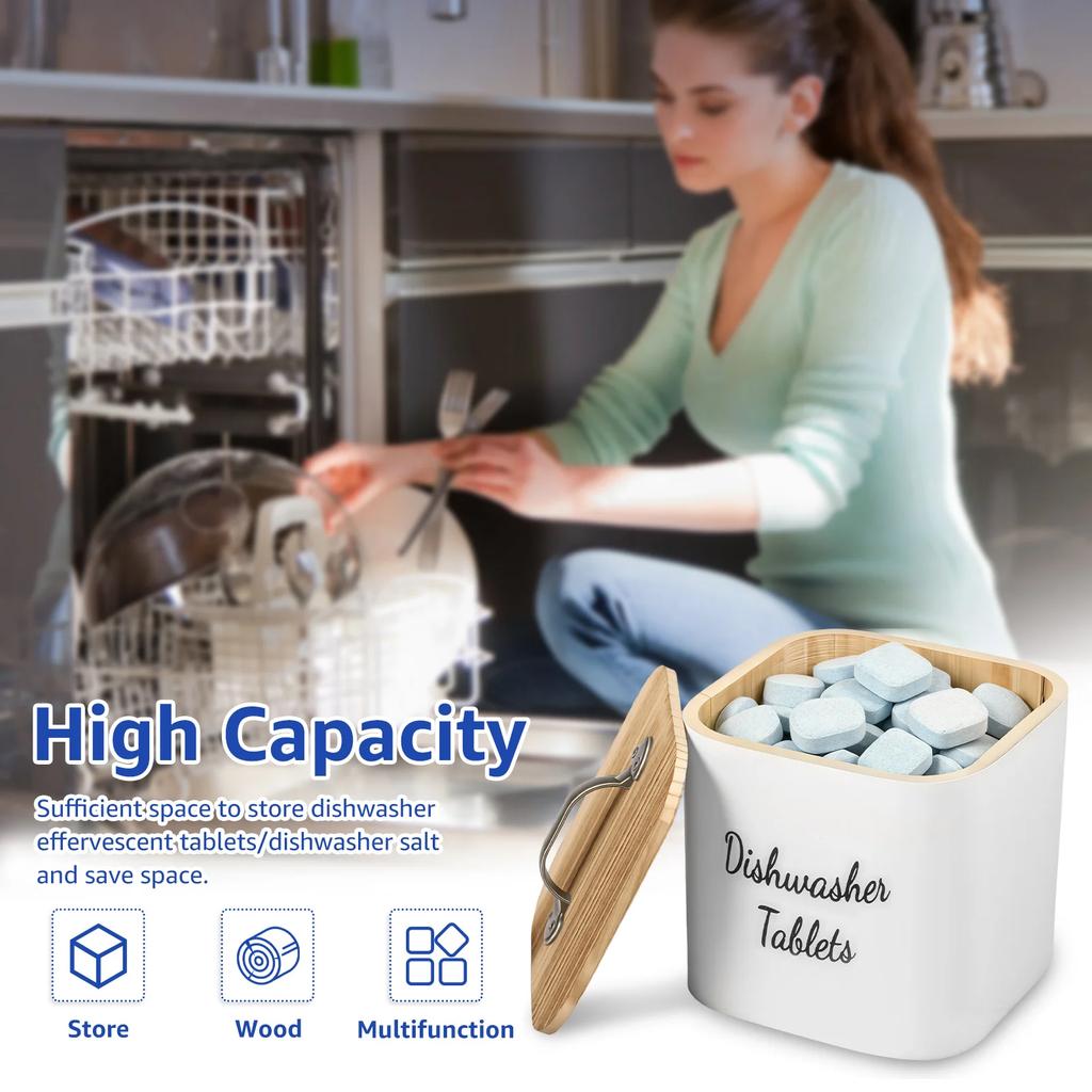 Laundry Pod Storage Container Wooden Laundry Bead Holder with Lid Dishwasher Tablet Storage Box Bathroom Laundry Pods Organizer