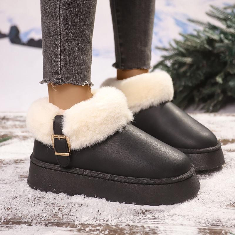 Autumn and winter new temperament trendy plush eversion platform snow boots belt buckle versatile snow boots