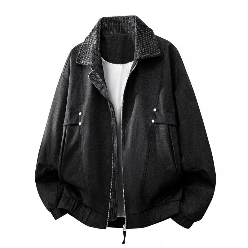 Mens Casual Workwear Jacket With Stand Collar Loose Fit Waterproof Nylon Fabric Fall Outdoor Wear