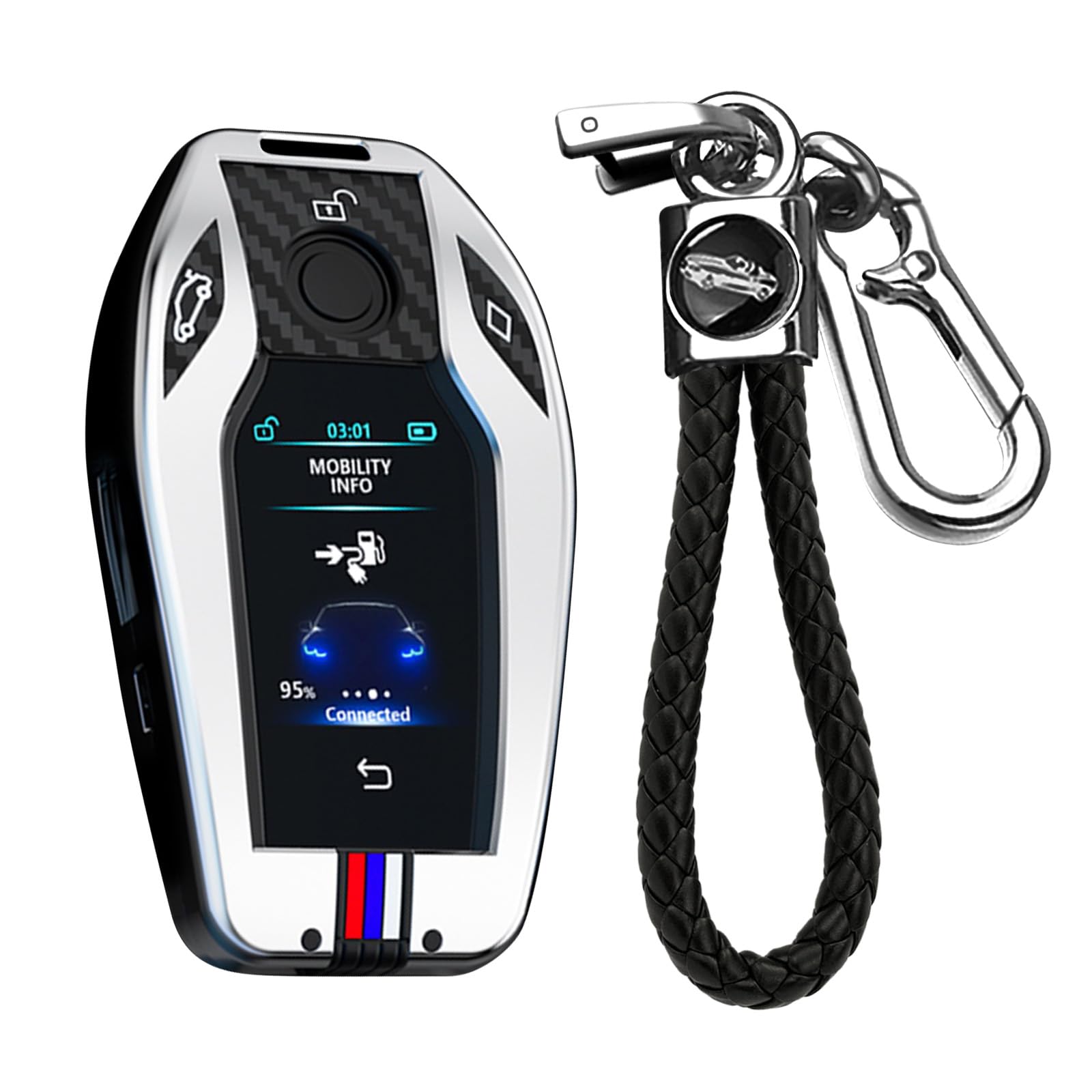 

KUNIO Специфический для BMW чехол для ключа-дисплея, держатель для ключа, силикон, флуоресцентный эффект, сплав, ЖК-дисплей 3 серебряный