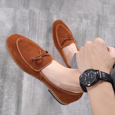Fashion Men's Casual Shoes Nubuck Genuine Leather Men Trendy Bowknot Party Wedding Loafers Flats Mens Driving Moccasins EUR Sizes 38-48