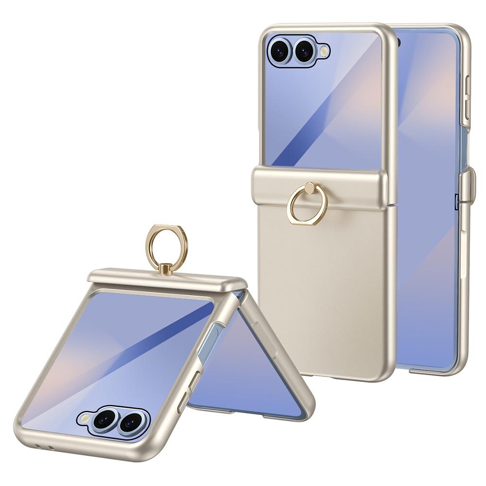 For Samsung Galaxy Z Flip7 5G Case with Tempered Glass Film Ring Holder Kickstand PC Phone Cover