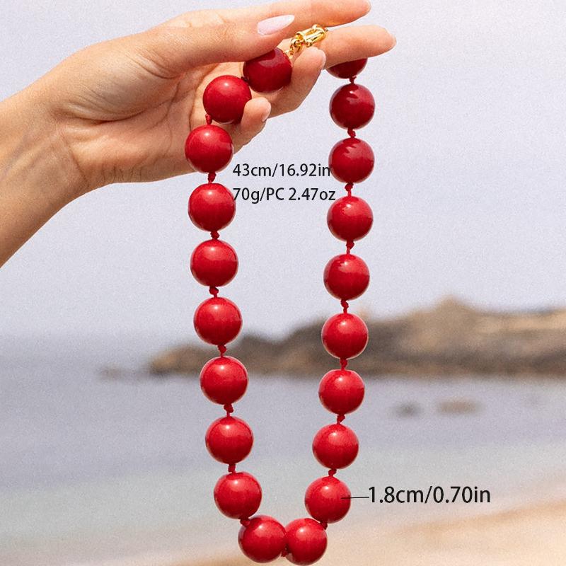 Vintage Bunter Runder Perlenhalskette, Große Größe, Acrylperle, Böhmischer Stil Handgeknüpft Damen Halskette, Schmuck Geschenk