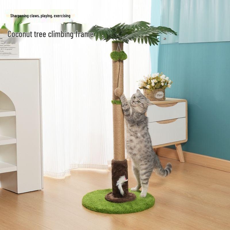 Coconut Palm Leaf Cat Tree with Scratching Post & Mouse Teaser