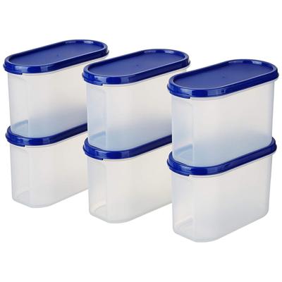 Modular Plastic Storage Containers with Lid, Set of 6, 1.2L, Blue