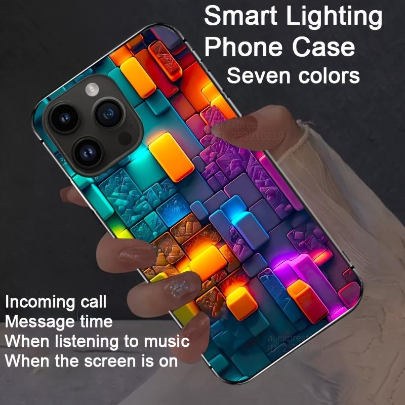 

3D Grid Colorful Smart Voice-Controlled Luminous Phone Cover For iPhone 16 Plus 16e 16Pro 15 14 13 Pro Max 12mini LED Light Case iPhone 11