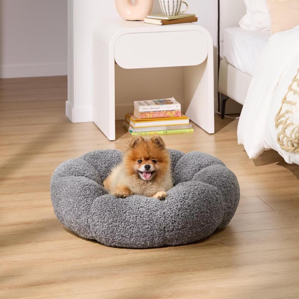 Lesure Washable Dog and Cat Pet Fully Washable and Easy to Suitable for and Small Gray Bed, Fluffy, Non-Slip, Flower-Shaped Cushion, Clean, Cats,
