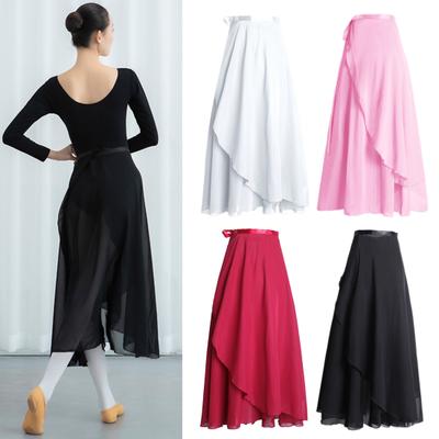 Women Dance Skirt High Waist Lace-up Multi-Layered Mesh Chiffon Long Skirt Solid Color Flowy Maxi Skirt