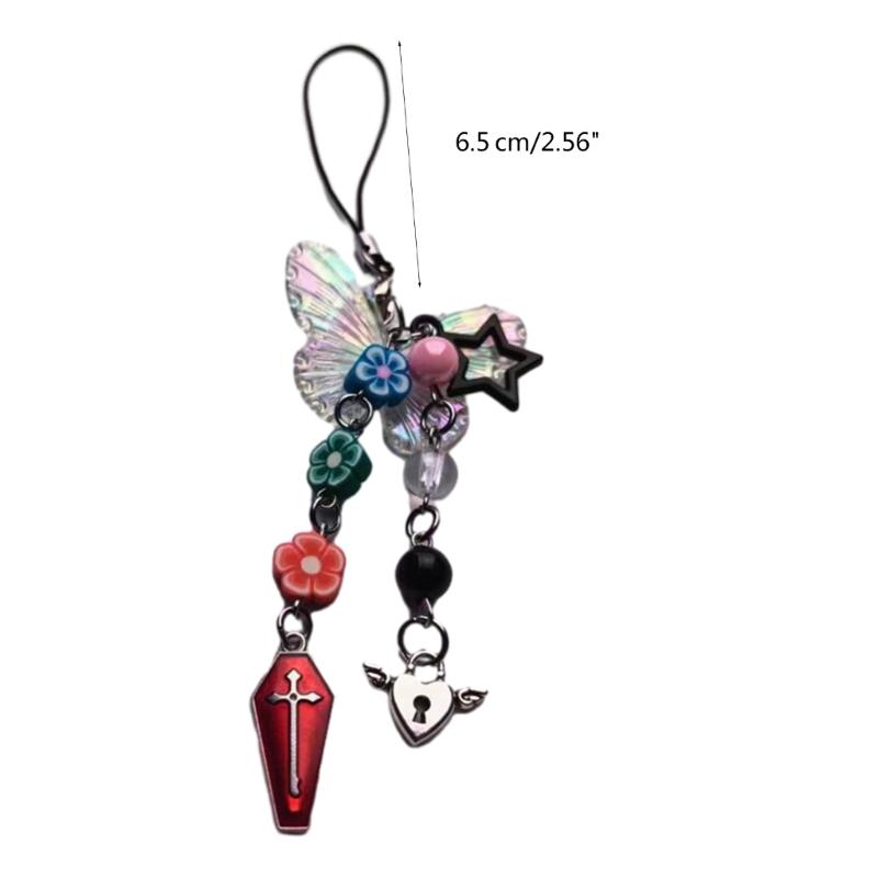 Coffin Cross Hanging Pendant Sweet Cool Phone Strap Bag Decoration Portable Y2K Style Hanging Lanyard for Girls Women