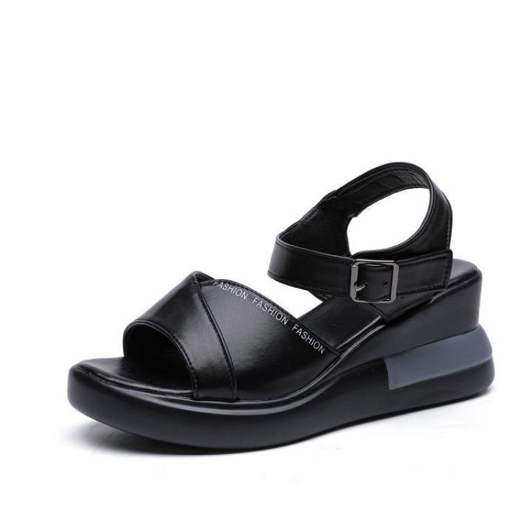 

Летние женские туфли на танкетке, однотонные сандалии с открытым носком на высоком каблуке, повседневные женские модные женские сандалии с пряжкой и ремешком 40