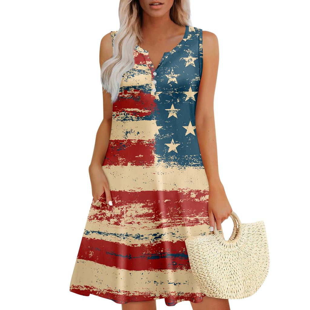 Damen Sommerkleider Lockeres V-Ausschnitt Ärmelloses Sommerkleid Kleid Mit Taschen