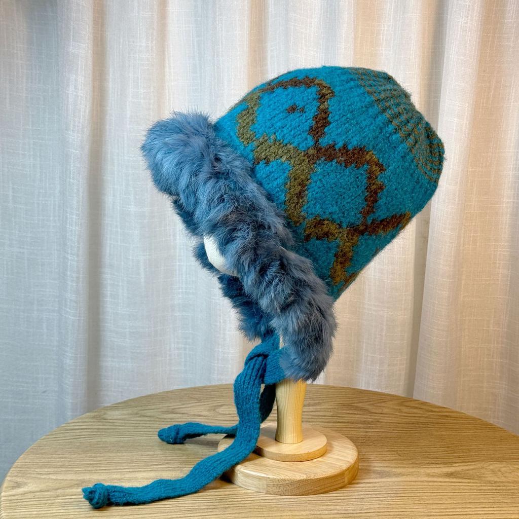 New Style Real Rabbit Fur Hat for Women Winter Thickened Warm Wool Hat Ethnic Style Plush Cold Proof Ear Protection Lei Feng Hat