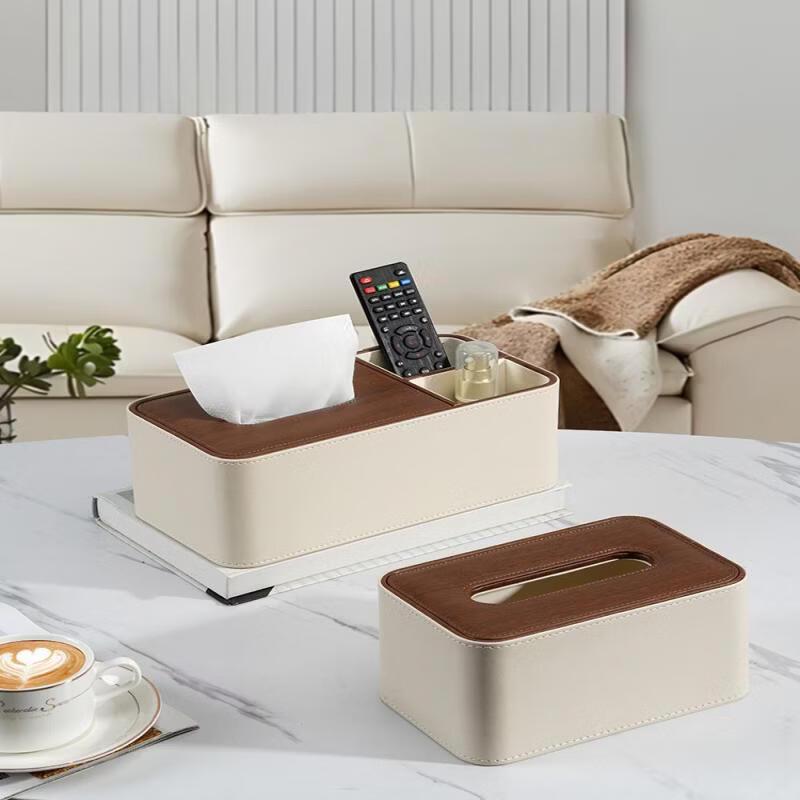 Yuzhuxun Walnut Wood Cream Style Leather Tissue Box Set