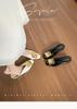Wei Wei Retro Square Toe Slip-On Women's Sandals with Square Buckle