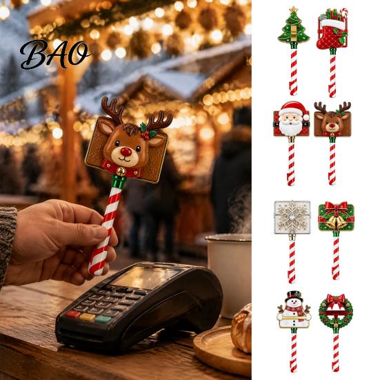 Holiday Retail Display Prop Christmas Payment Wand, Festive Credit Card Holder for Readers, Reindeer Themed Wand Snowman Snowflake Accessory,