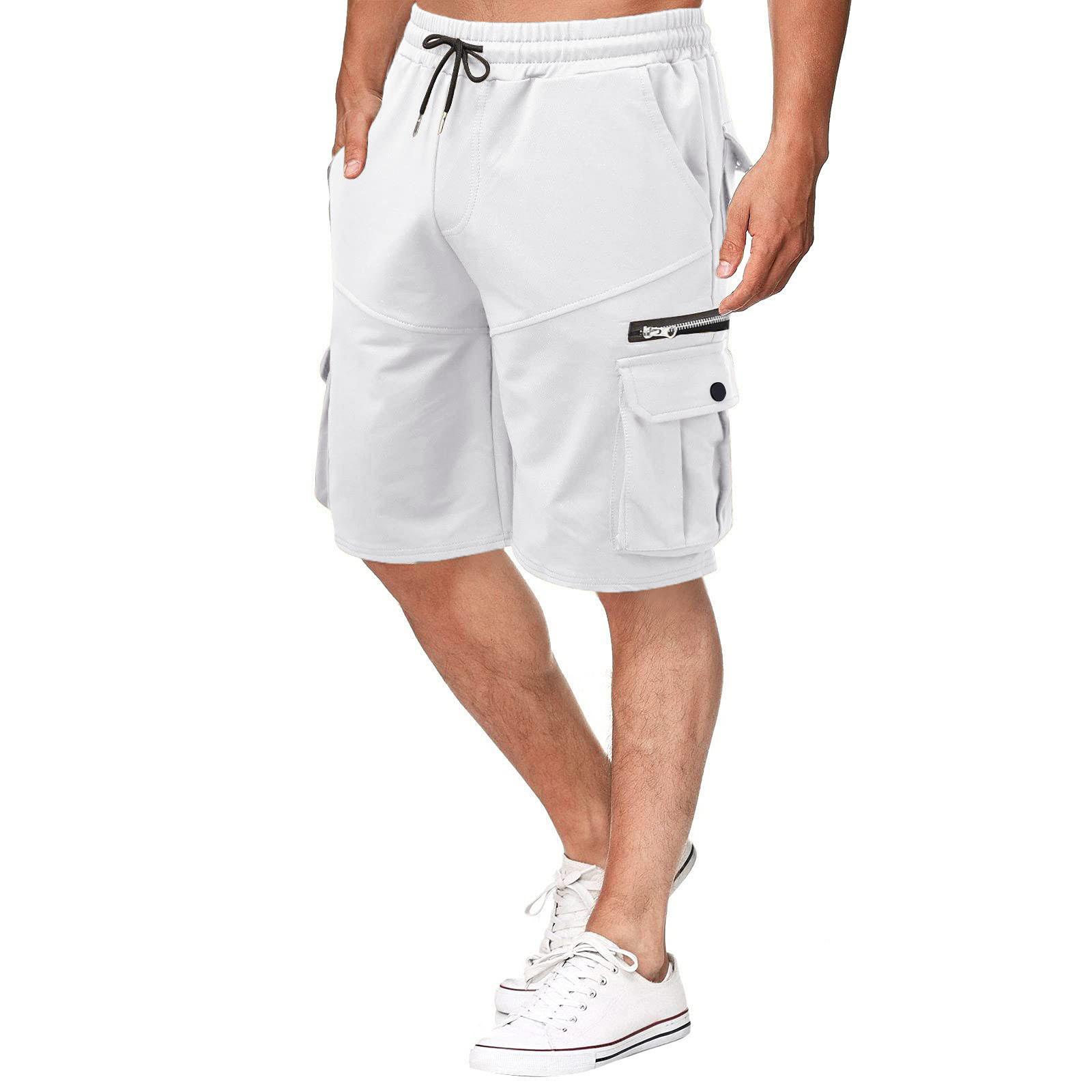 Sommer Arbeitskleidung Shorts Locker Fünfviertelhosen, Mittellange Hosen, Mehrere Taschen Freizeithosen Herrenshorts XXL weiß