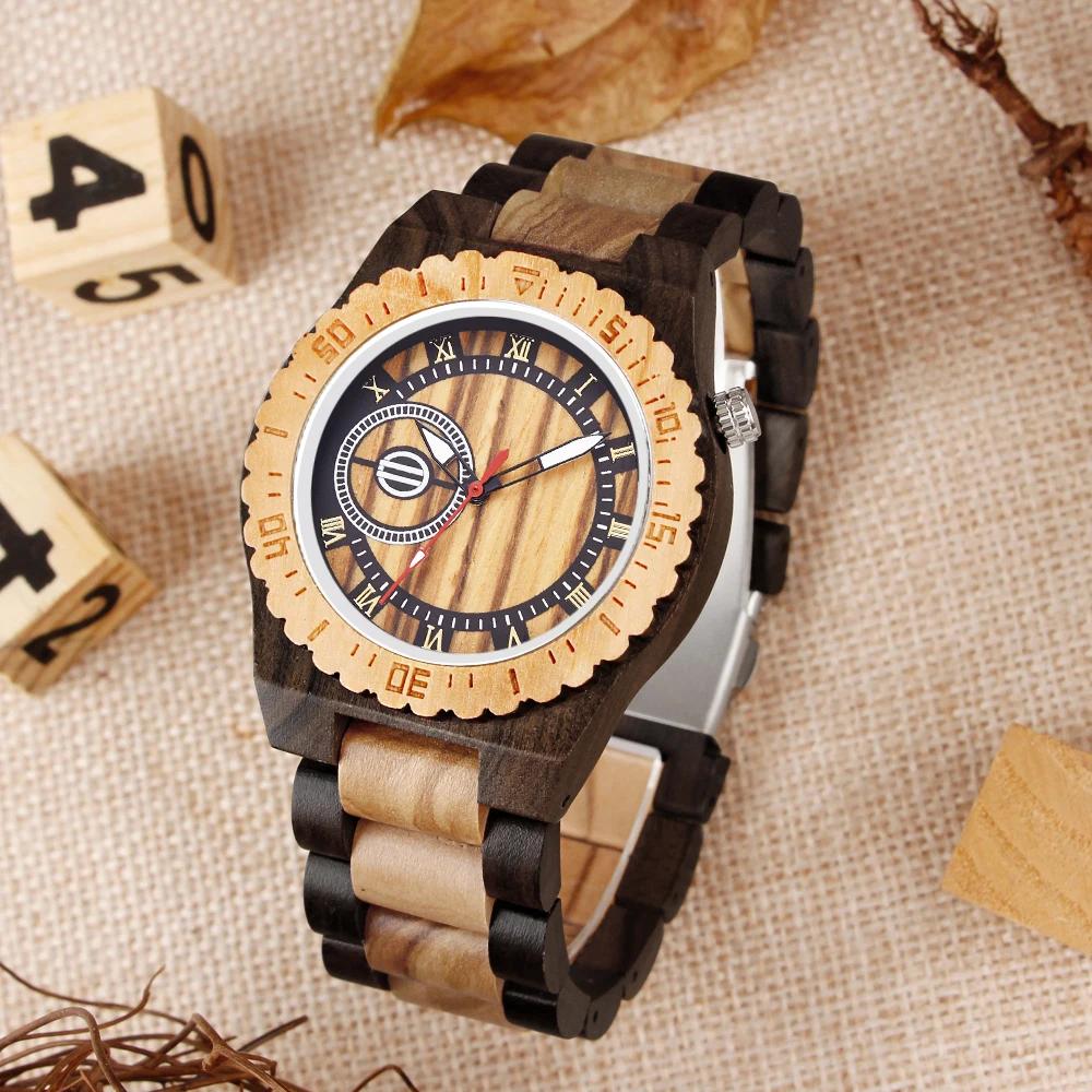 

Classic Luxury Customized Color Blocked Wood Men s Featured Business Leisure Lightweight Strap Brown Watch Reloj De Madera