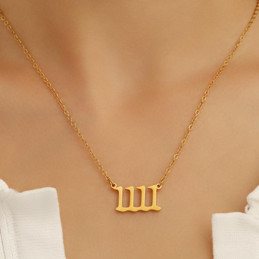 

Ожерелья из нержавеющей стали Lucky Number 1111, подвеска на свитер, цепочка, готическое геометрическое ожерелье для женщин, ювелирные изделия, новые популярные подарки