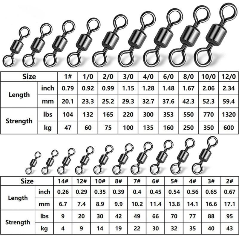 50Pcs Stainless Rolling Swivels Fishing Swivels Line Connector Barrels Swivels Connectors Saltwater Fishing Accessory