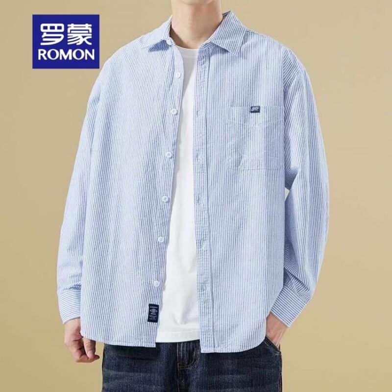 ROMON Men s Casual Vertical Striped Long Sleeve Shirt 2XL