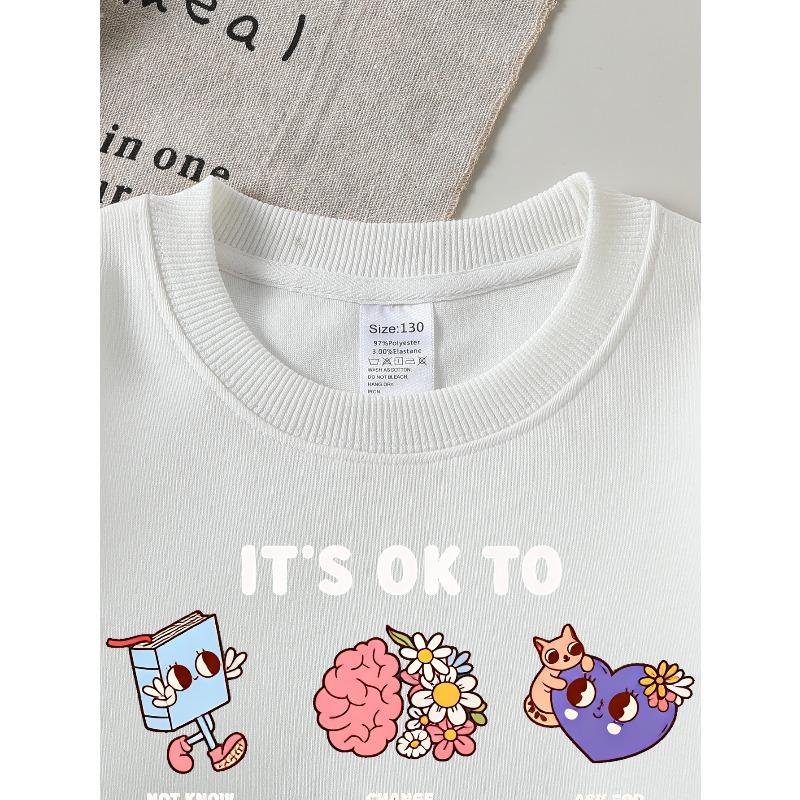European sizes Girls' Crew Neck Sweatshirt Cute Book Brain Flower Cat Heart Jar Bee, Soft Cozy Pullover, Warm Casual Outfit