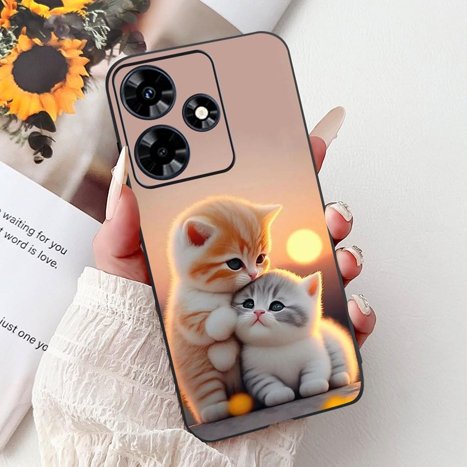 For Infinix Hot 30 Play 30i Hot30 4G Elegant Floral Cat Phone Case For Infinix Hot 30 30Play Hot30i Black Silicone Soft Cases