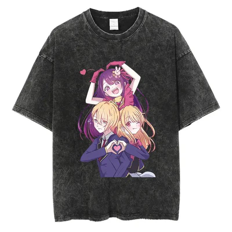 [OSHI NO KO] Hoshino Ai Printed T-shirt For Men Clothing Anime Summer Short Sleeve Tee Shirt Vintage Y2k Washed Cotton Tshirts