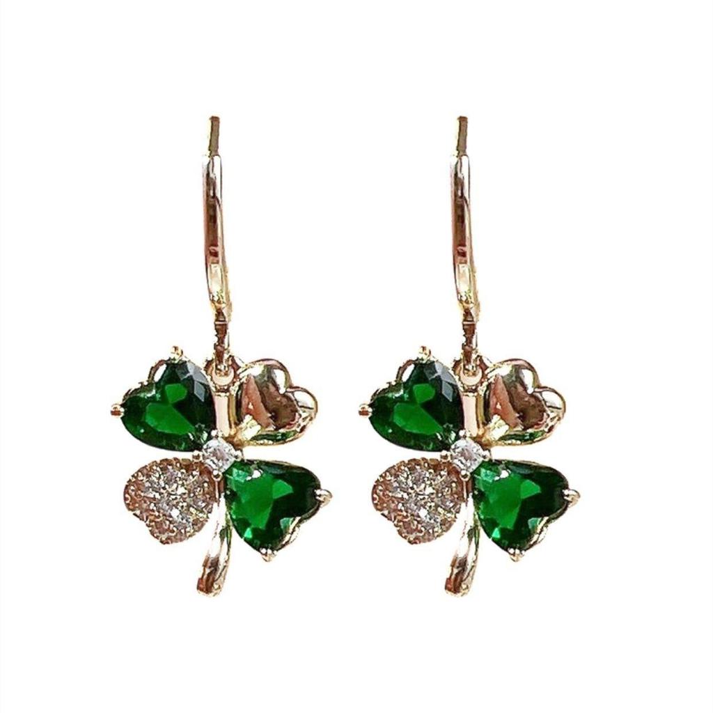 Green Lucky Four-leaf Clover Ear Buckle Niche Design Earrings Exquisite Fashion Joker Earrings