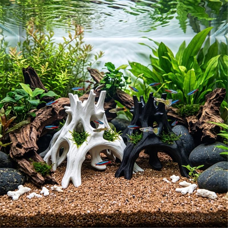 Aquarium Fish Shrimp Root Cave 3D Printed Piece for Water Habitat Display, Tree-Style Shelter Form for Aquascaping Resting Cover Viewing