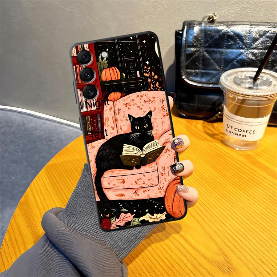Black Soft Phone Cover Case for Samsung Galaxy A50 A17 A06 A20 A13 A70 A30 A15 A10 A12 A05 A04 A40 A16 Cartoon Cat