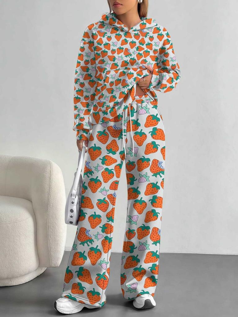 European and American Autumn and Winter Casual Long-sleeved Suit Women's Hooded Sweater Trousers Two-piece Set Retro Elements