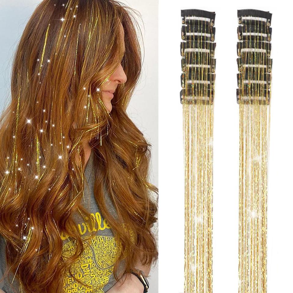 Synthetic 12 Pcs Colored Silk Hair Extensions for Women Clip-in Style Hair Extensions for Women Suitable for Holiday Events