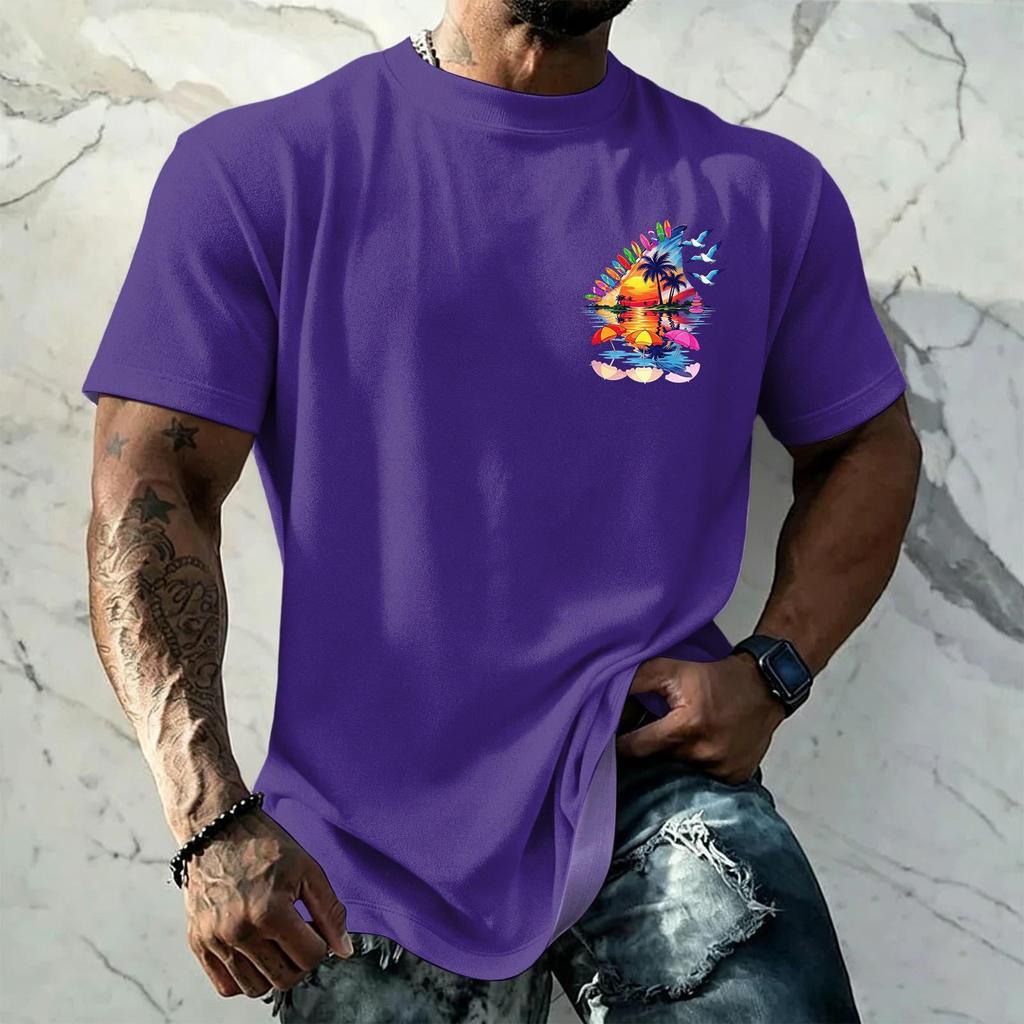 Men's Retro Hawaiian Texture Print Short Sleeve T Shirt Loose Fit Casual Summer Daily Wear Top Soft Fabric Breathable Design