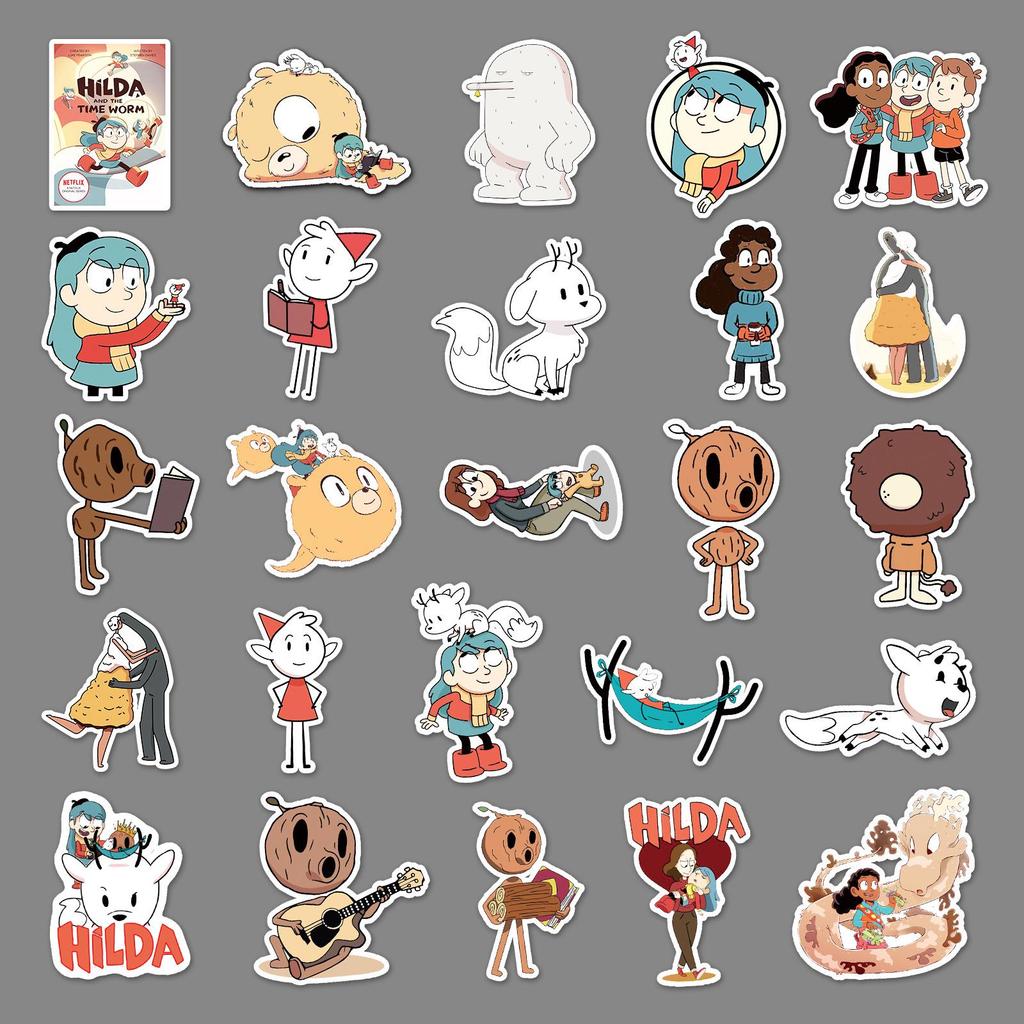 50 Cute Hilda Cartoon Stickers: Waterproof Decoration for Suitcases, Phone Cases, Notebooks, and More.