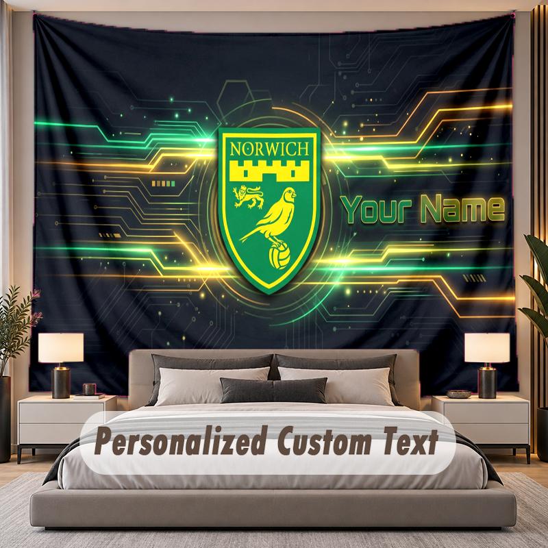 Custom Name Text Tapestry Norwich City Personalized Polyester Wall Tapestry For Bedroom And Room