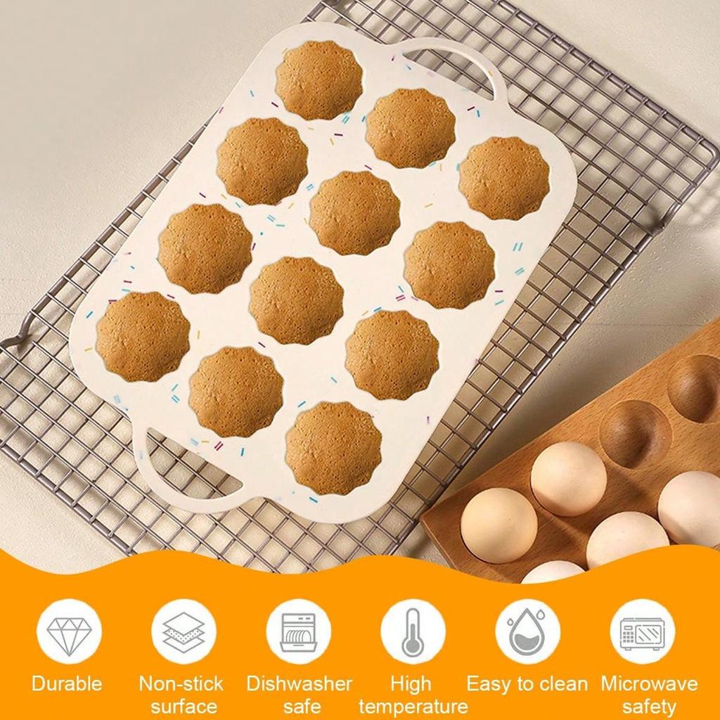 Leeseph Silicone Muffin Pan Cupcake Pan Molds, 12 Cups Non-stick Baking Molds with Handle for Making Muffin Cakes Cupcakes Tart