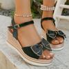 Lovely Girls Beige Bowtie Sandals Comfortable Platform Wedge Heels Shoes Woman Open Toe Ankle Strap Plus Size Sandalias Mujer