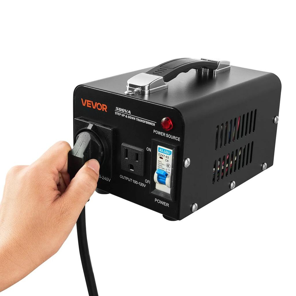VEVOR Trasformatore Convertitore di Tensione, 500VA, Trasformatore di Alimentazione Step Up/Down Robusto, Converte da 110V a 220V e 220V a 110V, con Presa USA